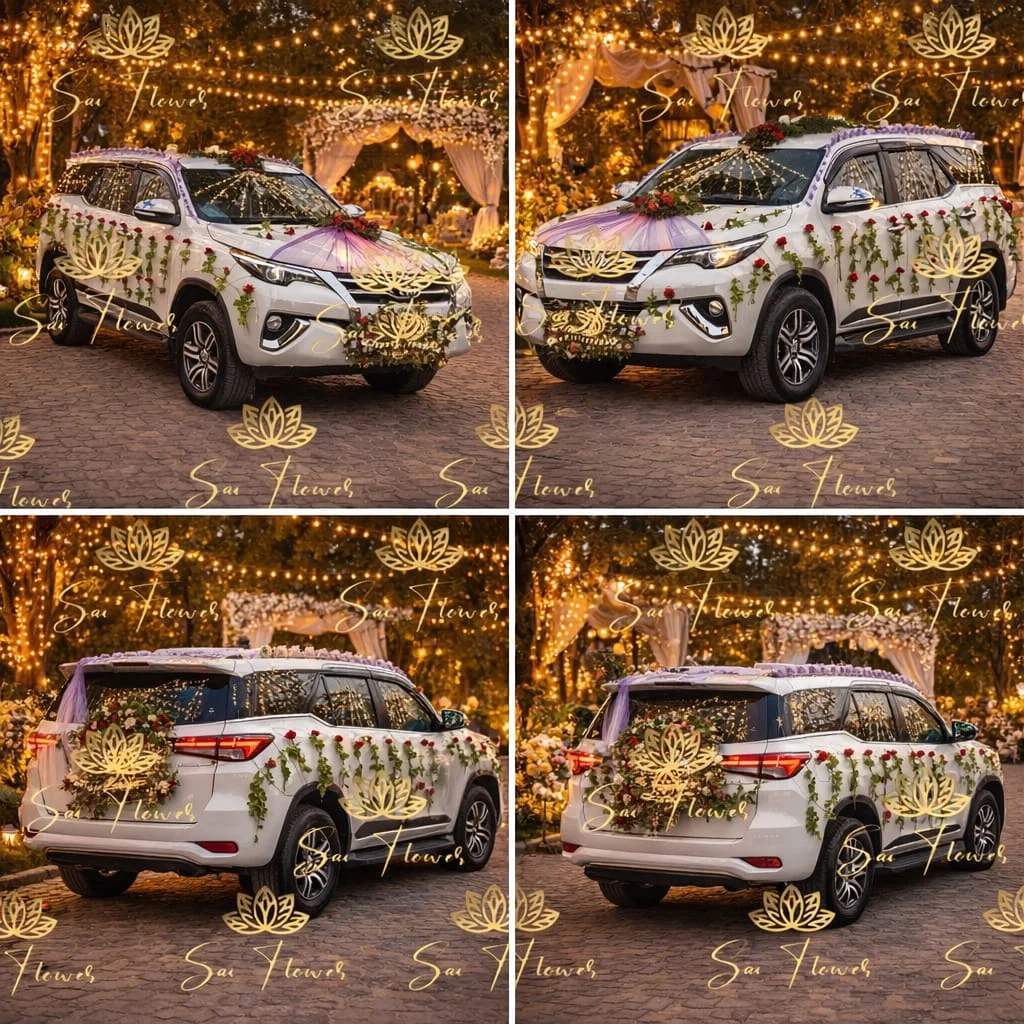 Elegant Red Rose Wedding Car Decoration in Delhi | Luxury Bridal Entry Styling gallery