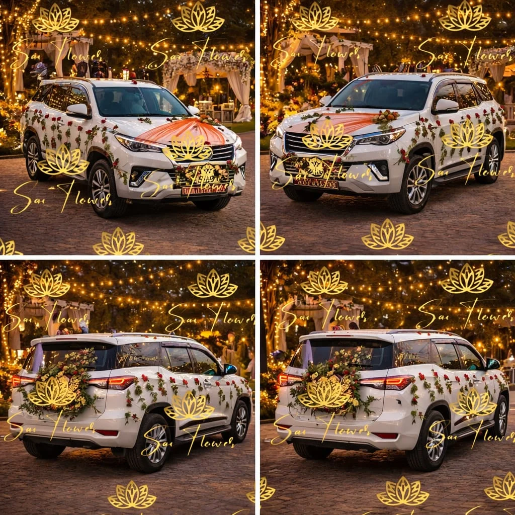 The Royal Romance: Premium Wedding Car Decoration with Fresh Roses & Luxury Drapes – Top Florist in Delhi gallery