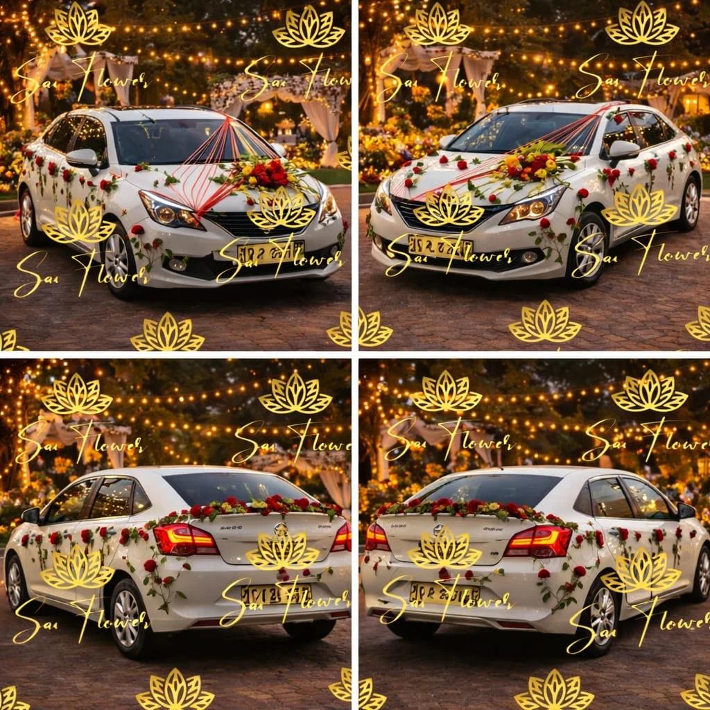 Royal Crimson Elegance: Premium Red Rose Wedding Car Decoration in Delhi gallery