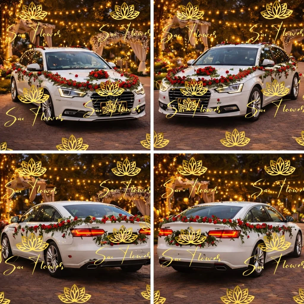 The Royal Crimson: Luxury Red Rose Wedding Car Decoration in Delhi | SaiFlower Florist gallery