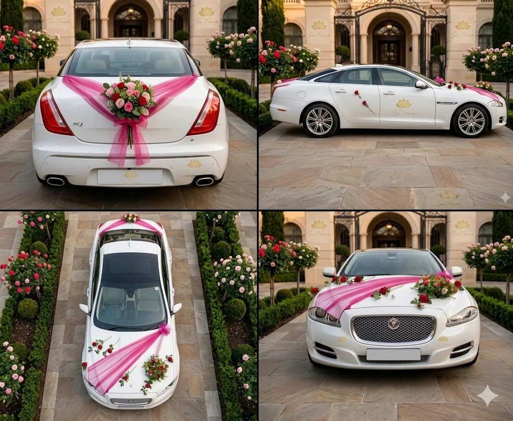 Premium Royal Red Rose & Magenta Wedding Car Decoration - Exclusive Delhi Décor gallery