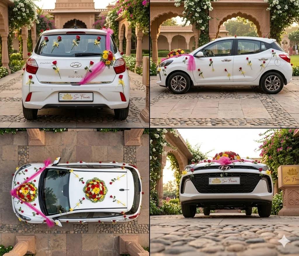 The Royal Red Romance - Premium Fresh Rose & Tulle Car Decoration in Delhi gallery