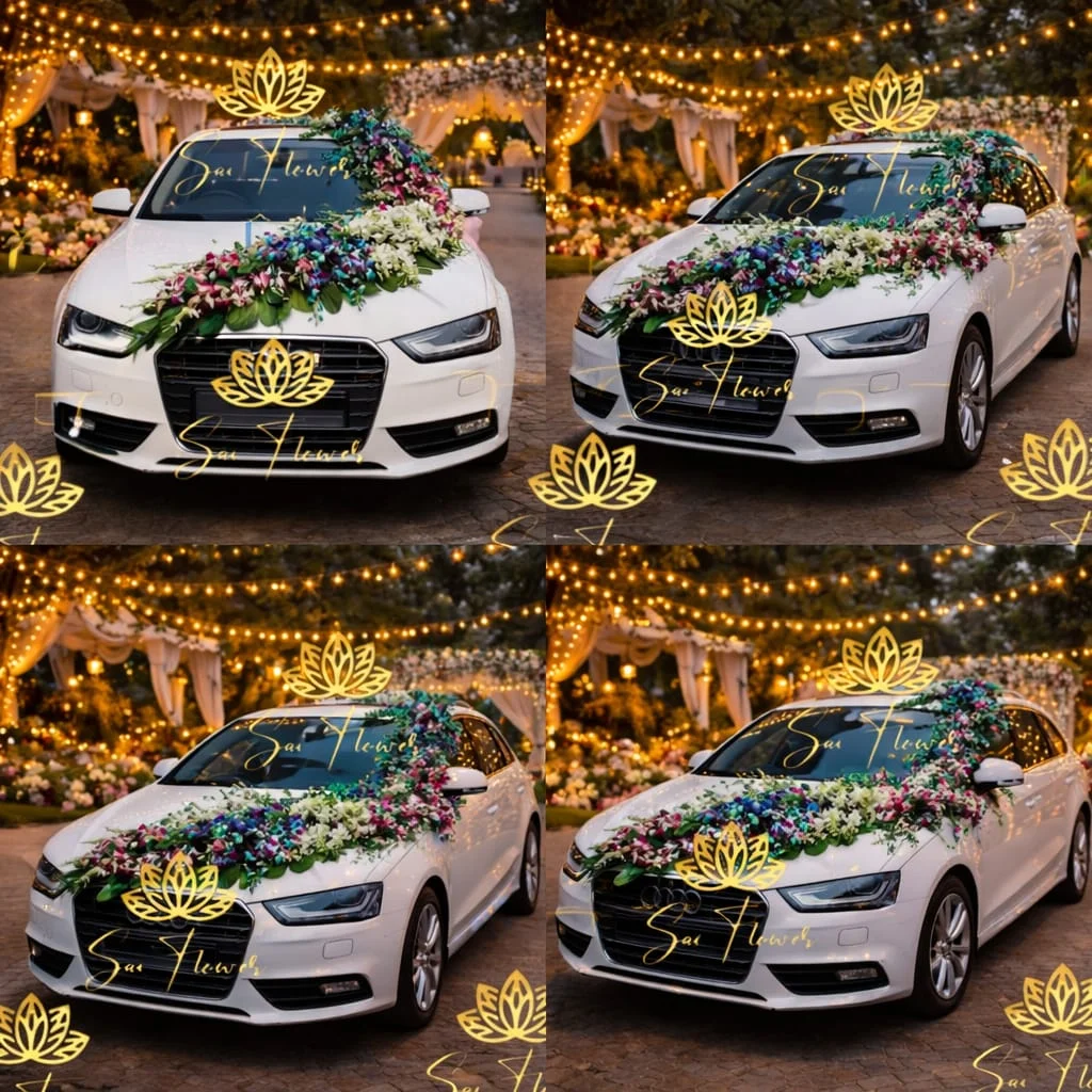Luxury Purple & White Orchid Car Flower Decoration Delhi | Premium Wedding & Proposal Car Styling gallery