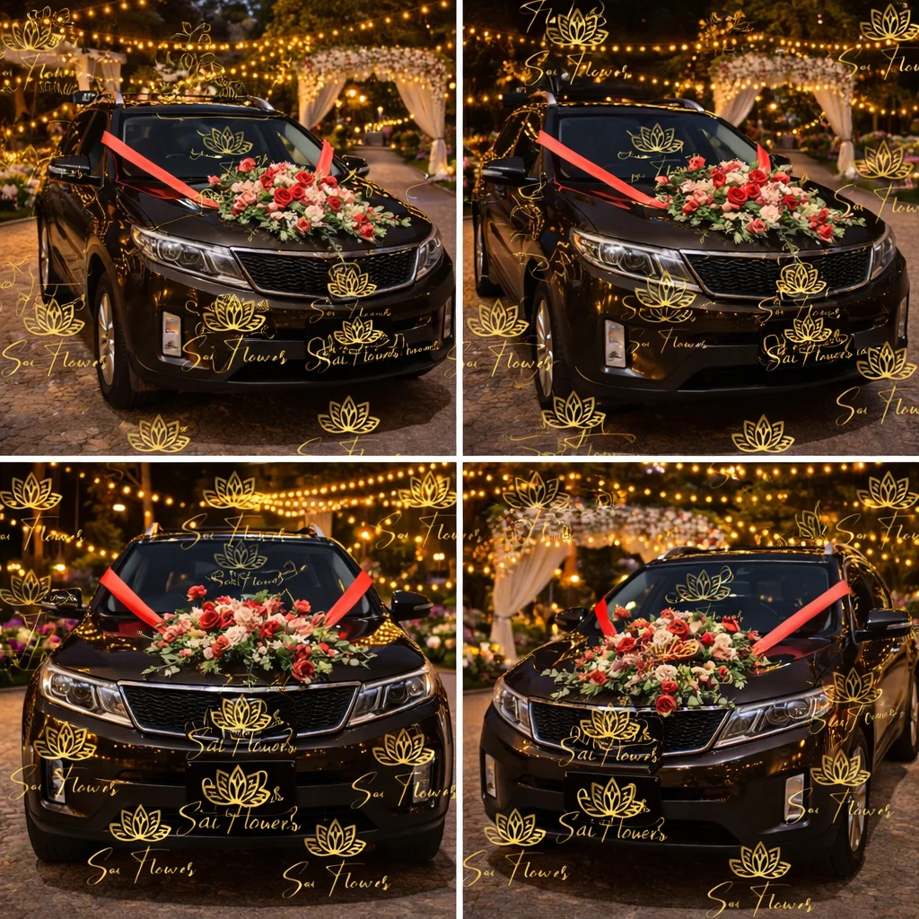 The Grand Romance: Premium Fresh Red Rose Wedding Car Decoration in Delhi | SaiFlower gallery