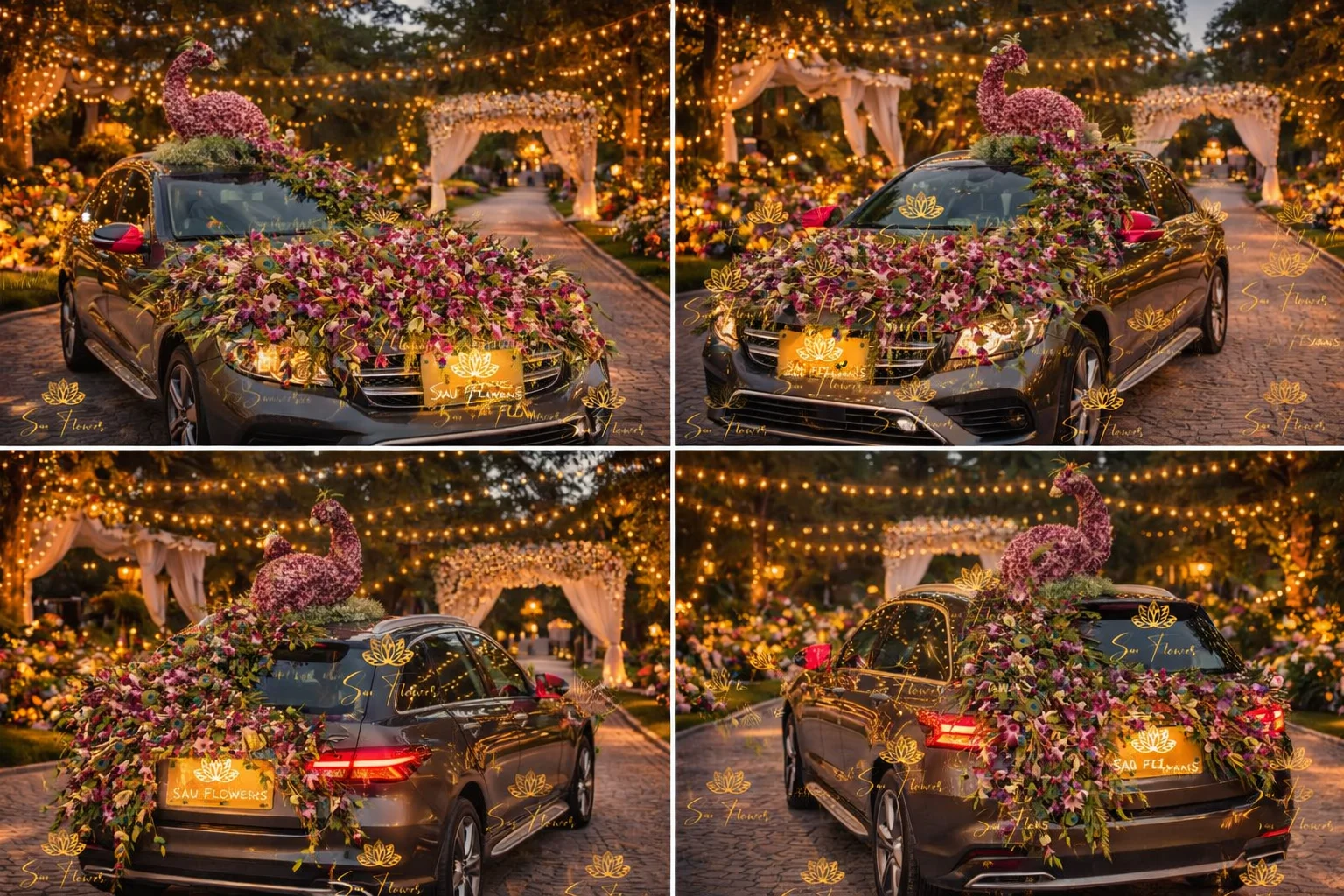 Royal Purple Orchid & Peacock Feather Luxury Wedding Car Entry Décor (Delhi) - Exclusively by SaiFlower gallery