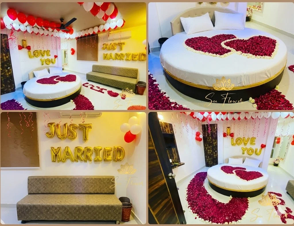 Premium 'Just Married' Romantic Room Decoration Delhi | Luxury Rose & Balloon Setup gallery