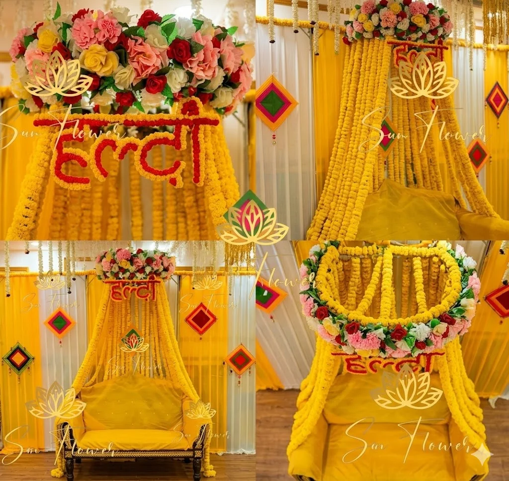Premium Sunshine Haldi & Wedding Floral Decoration in Delhi | Luxury Event Décor gallery