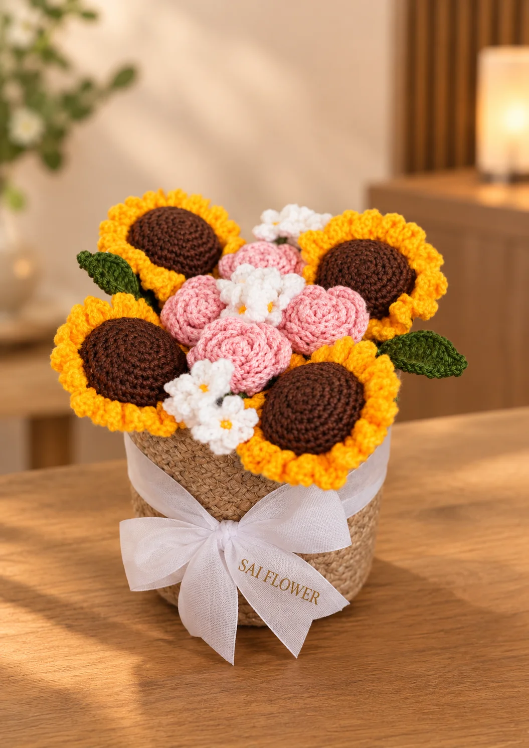 Everlasting Handcrafted Crochet Flower Basket for Home Decor & Gifting