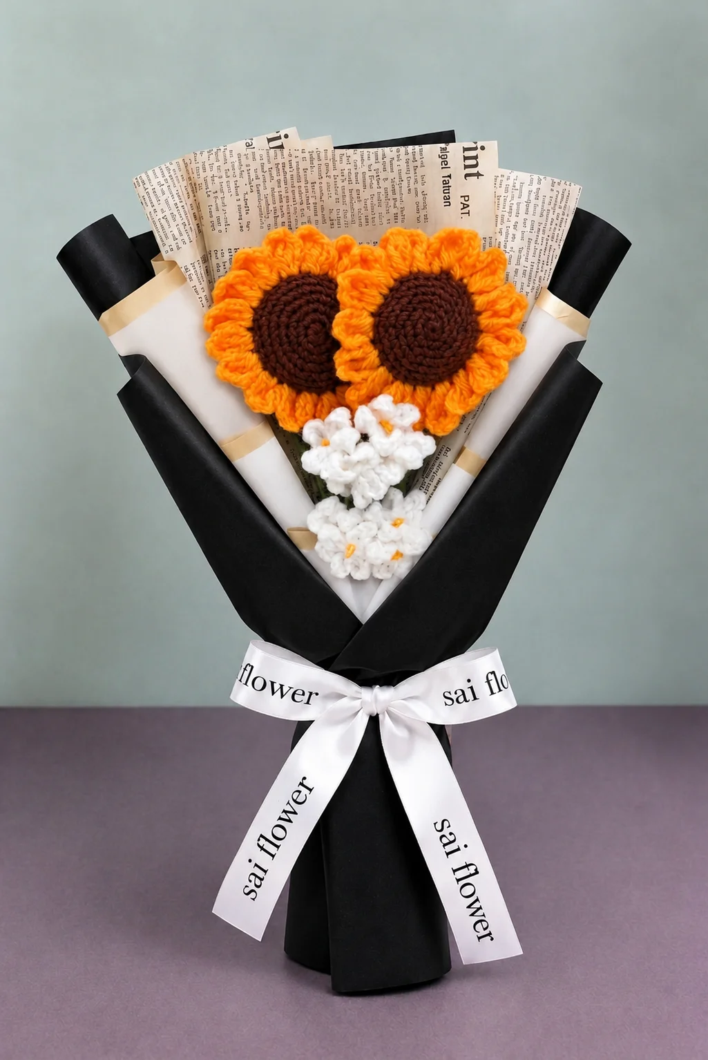 Everlasting Crochet Sunflower & Vintage Wrap Bouquet