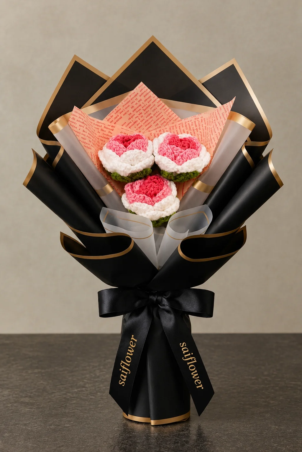 Luxury Crochet Pink & White Peony Bouquet