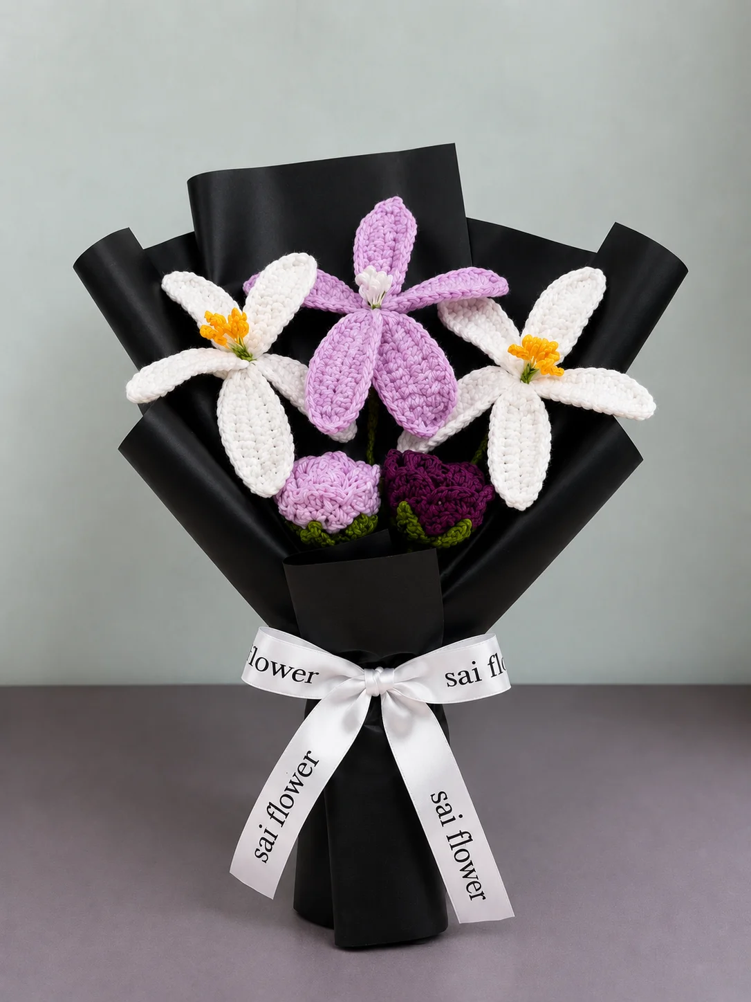Handcrafted Pastel Lavender & White Crochet Flower Bouquet