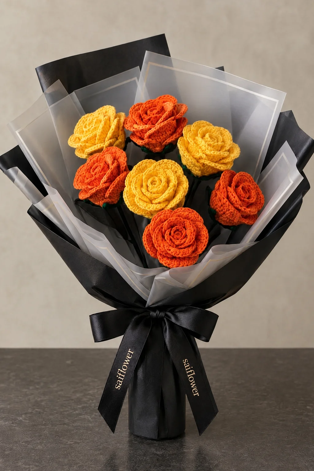 Luxury Crochet Yellow & Orange Rose Bouquet