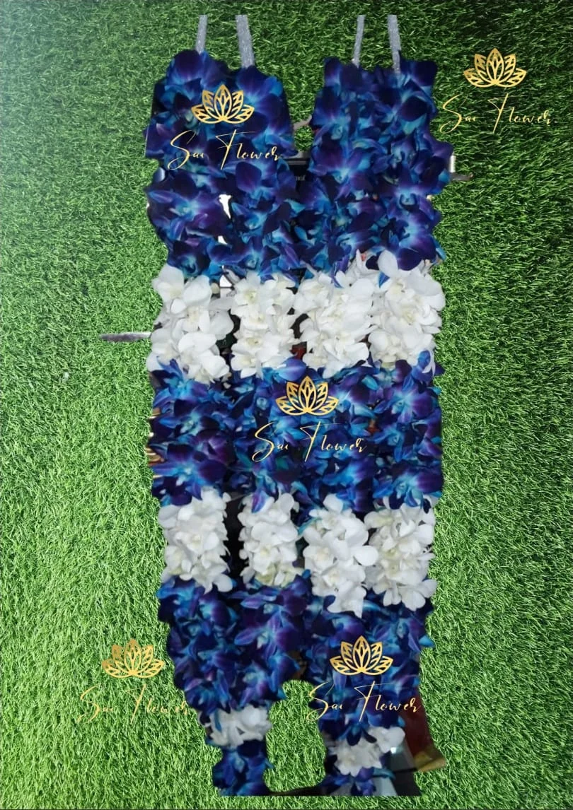 Premium Blue and White Orchid Varmala | Fresh Wedding Jaimala