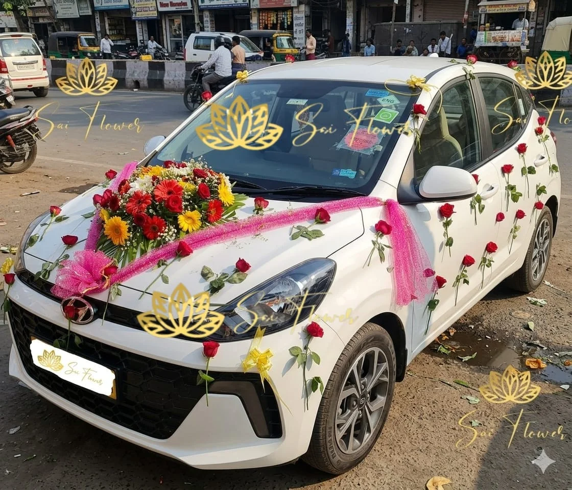 Premium Fresh Flower Wedding Car Decoration for Kia Sonet – Sai Flower Delhi