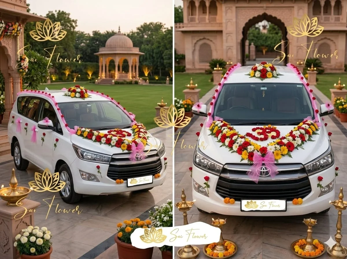 Premium Toyota Innova Crysta Wedding Car Flower Decoration – Sai Flower Delhi