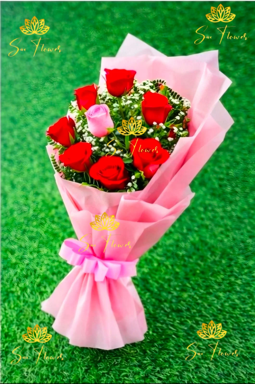 Premium Red & Pink Roses Bouquet in Pink Wrapping – Romantic Fresh Flower Gift