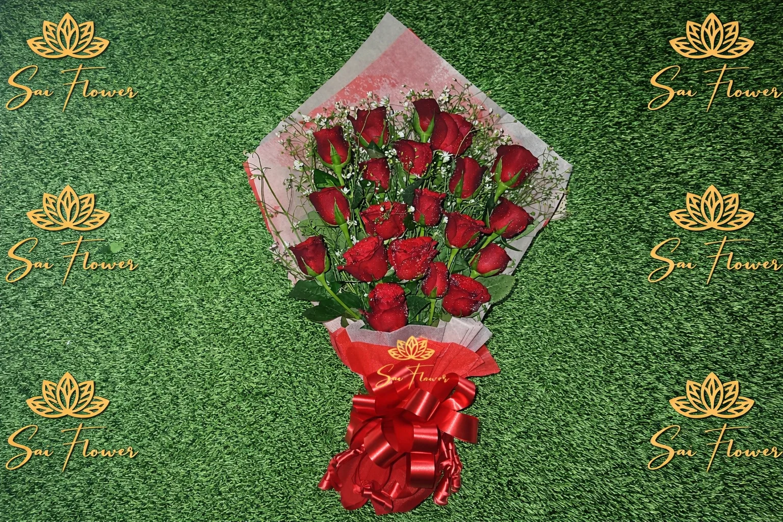 Premium 20 Red Roses Bouquet with Baby’s Breath – Luxury Romantic Flower Gift by Sai Flower