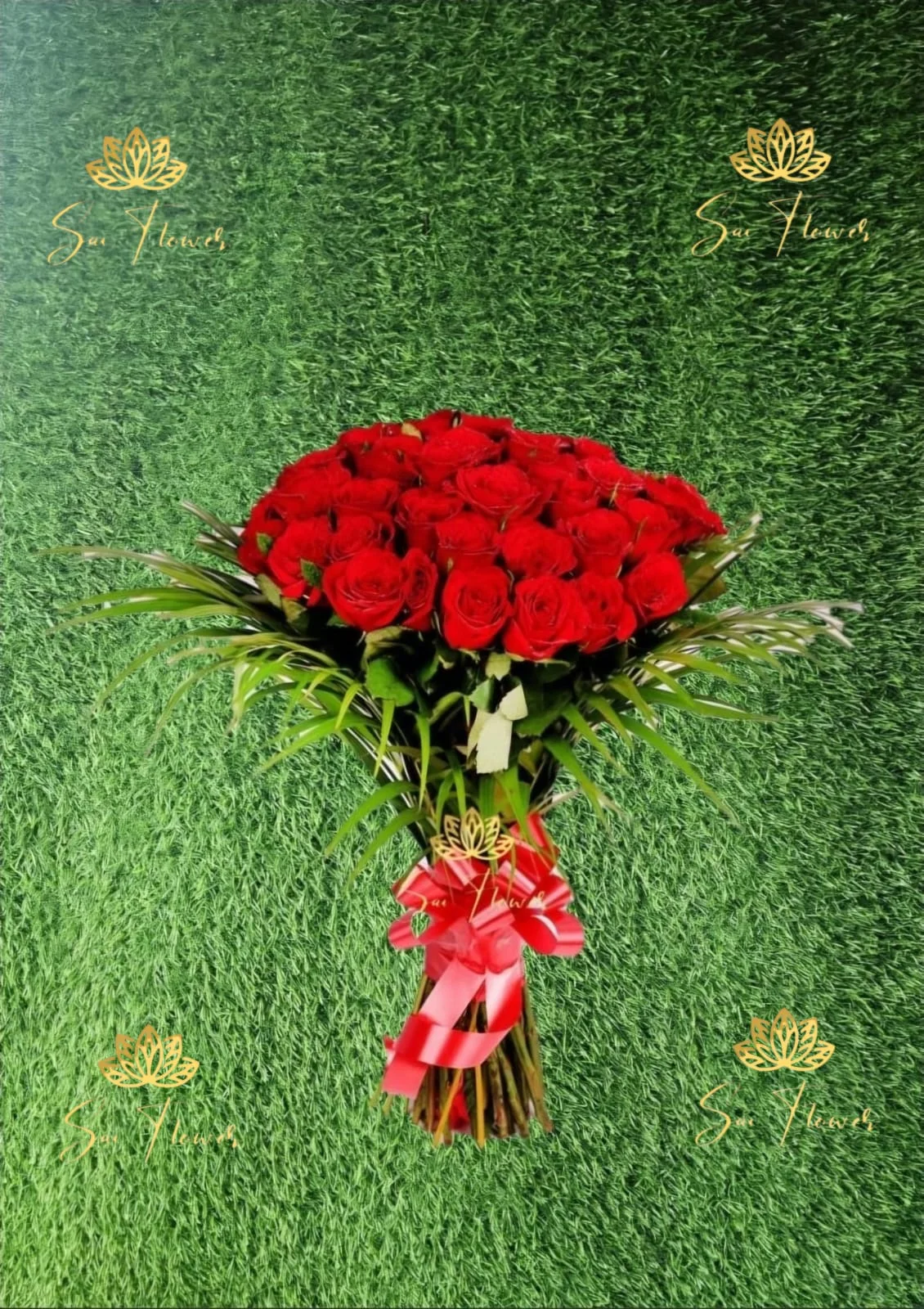 Luxury 50 Red Roses Bouquet – Premium Romantic Long Stem Red Rose Arrangement by Sai Flower