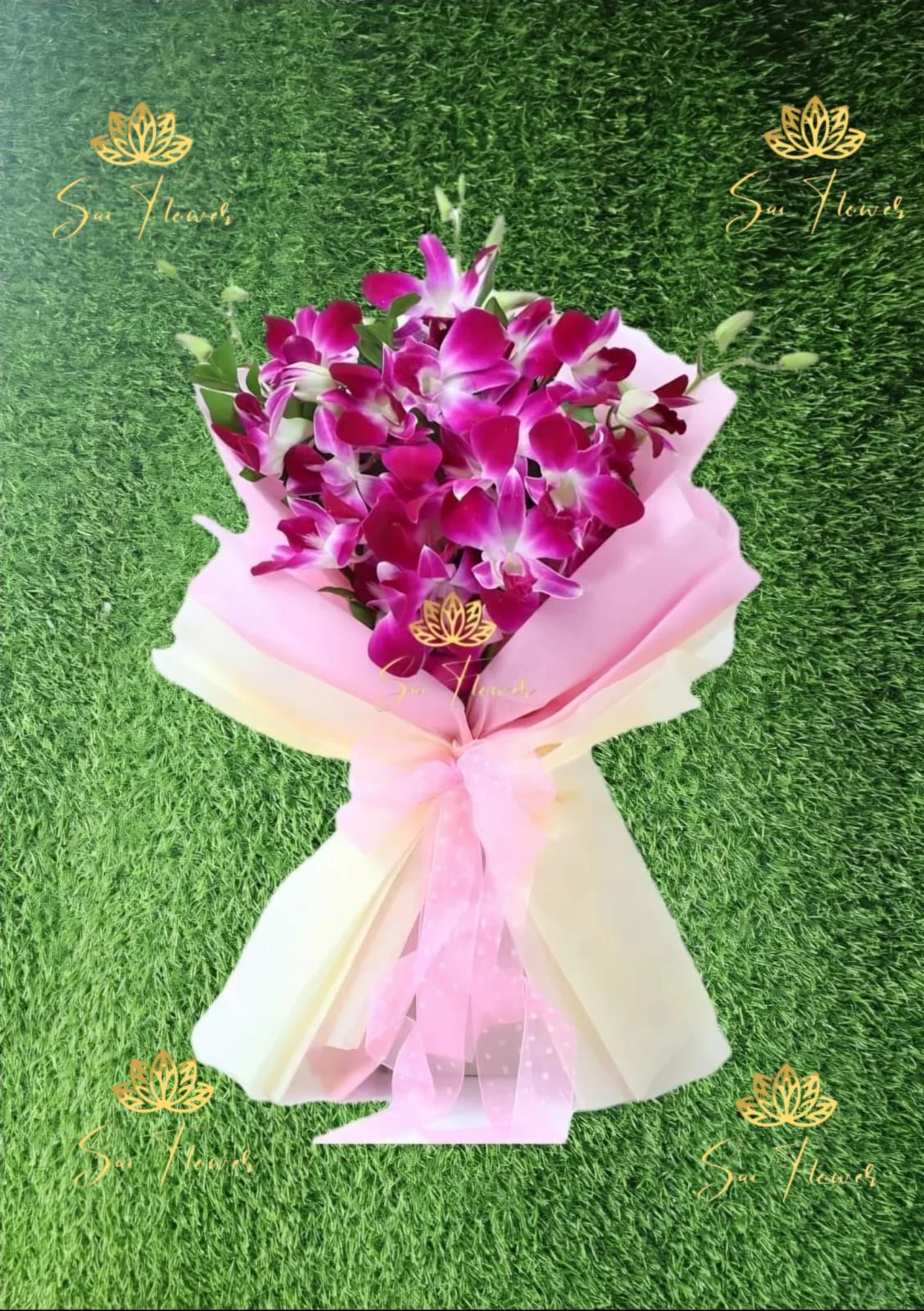 Premium Purple Orchid Bouquet – Luxury Fresh Orchid Flower Arrangement by Sai Flower
