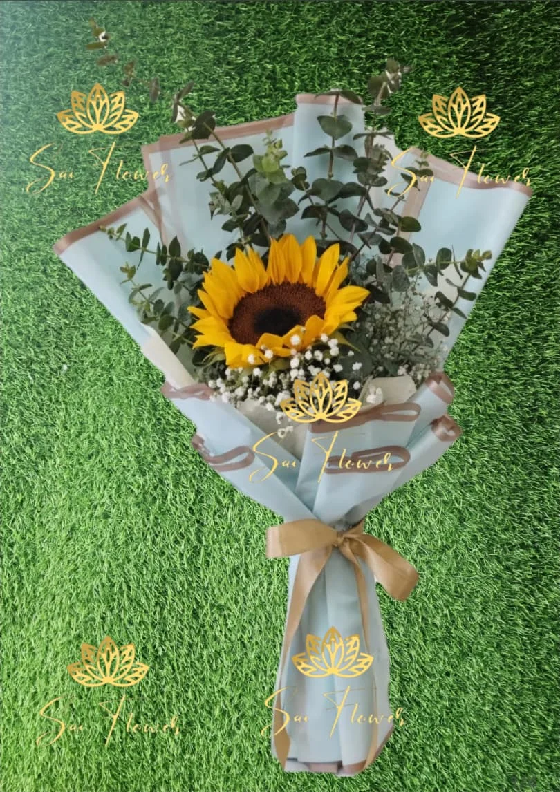 Elegant Sunflower Bouquet with Eucalyptus & Baby’s Breath