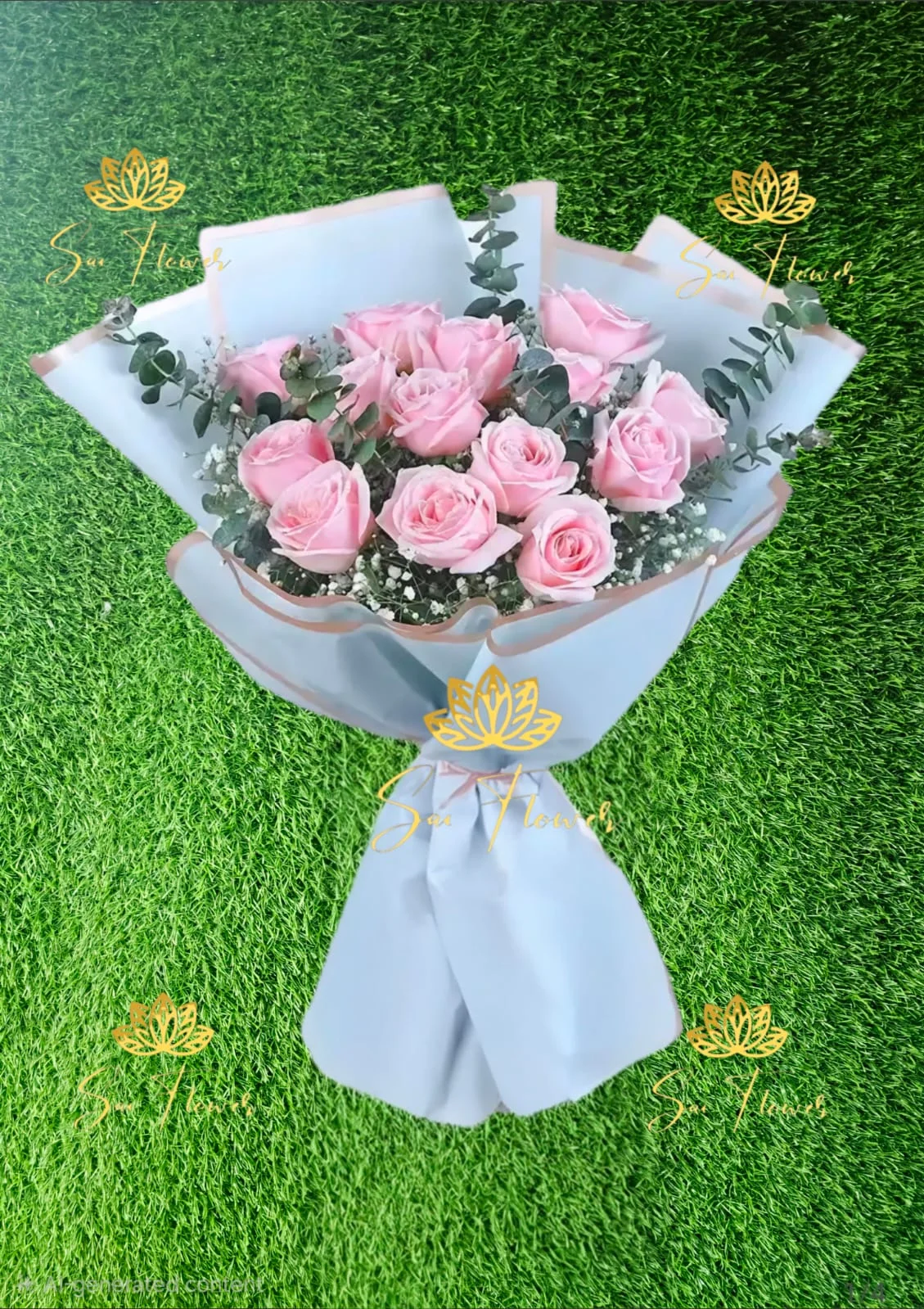 Premium Pink Rose Bouquet with Baby’s Breath & Eucalyptus
