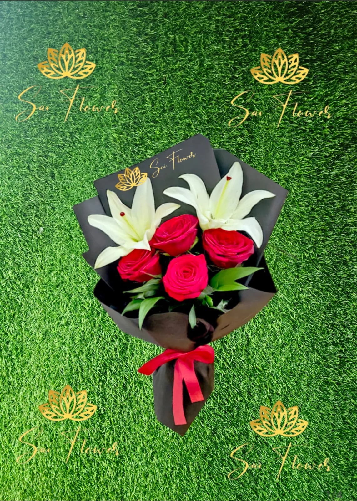 Crimson Lily Rose Elegance Bouquet