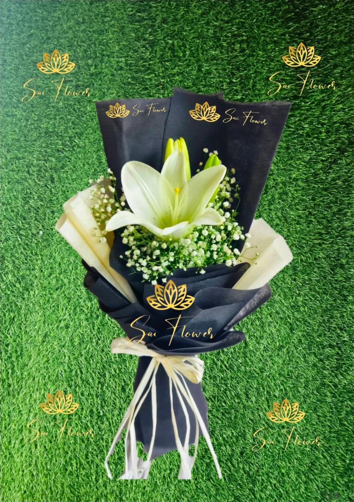 Elegant White Lily Bouquet with Baby’s Breath