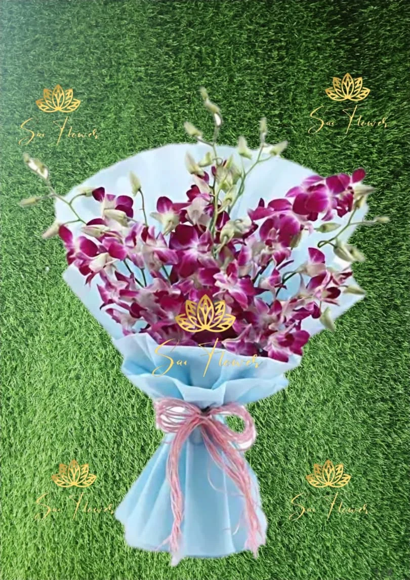 Blue Wrap Purple Orchid Elegance Bouquet