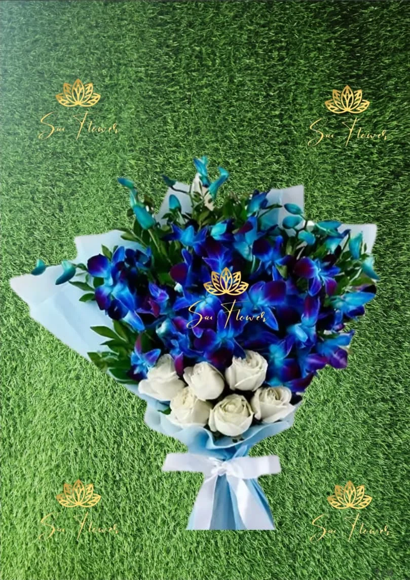 Blue Orchid & White Rose Luxe Bouquet