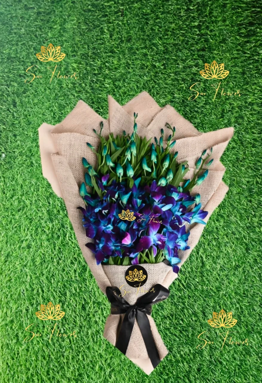 Midnight Blue Orchid Rustic Luxe Bouquet