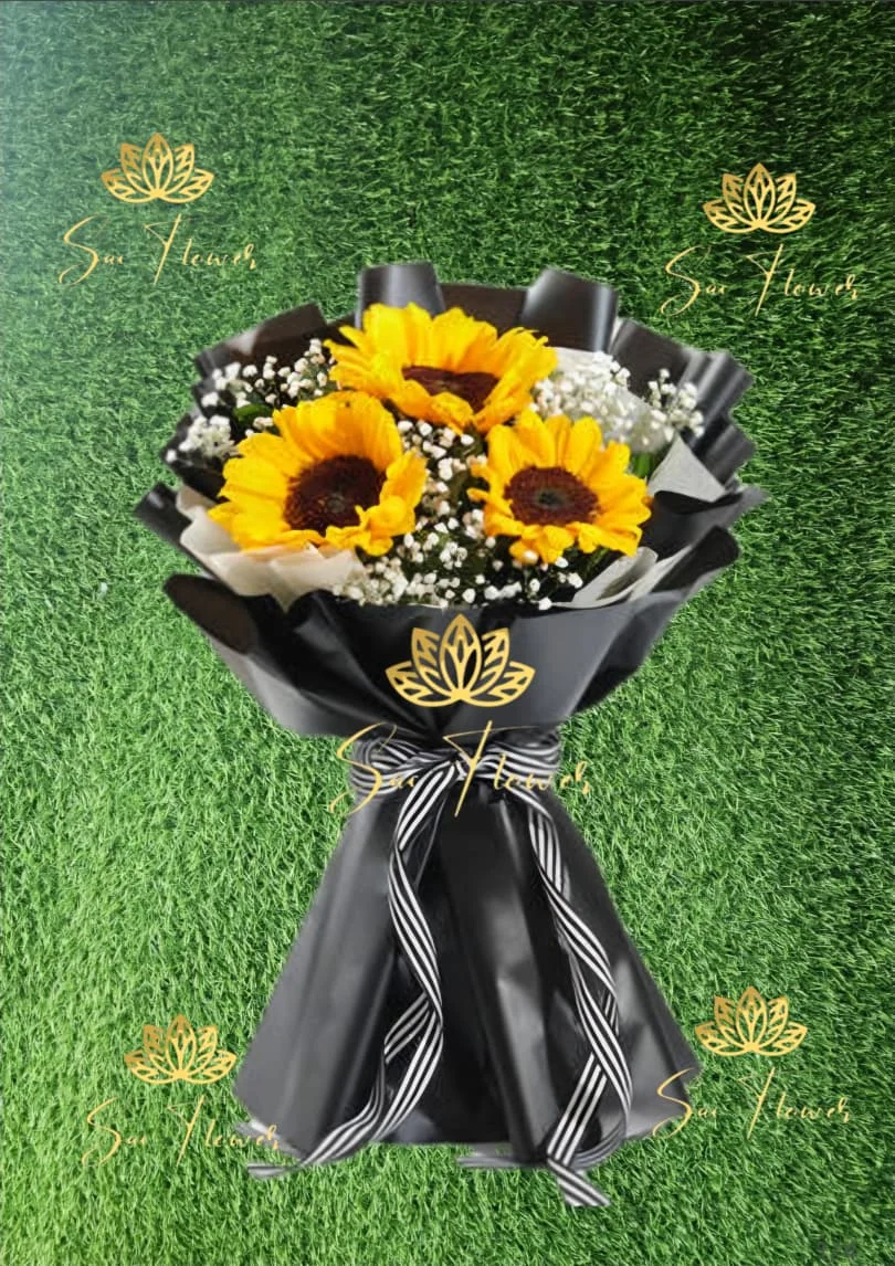 Sunflower Bliss Black Wrap Bouquet
