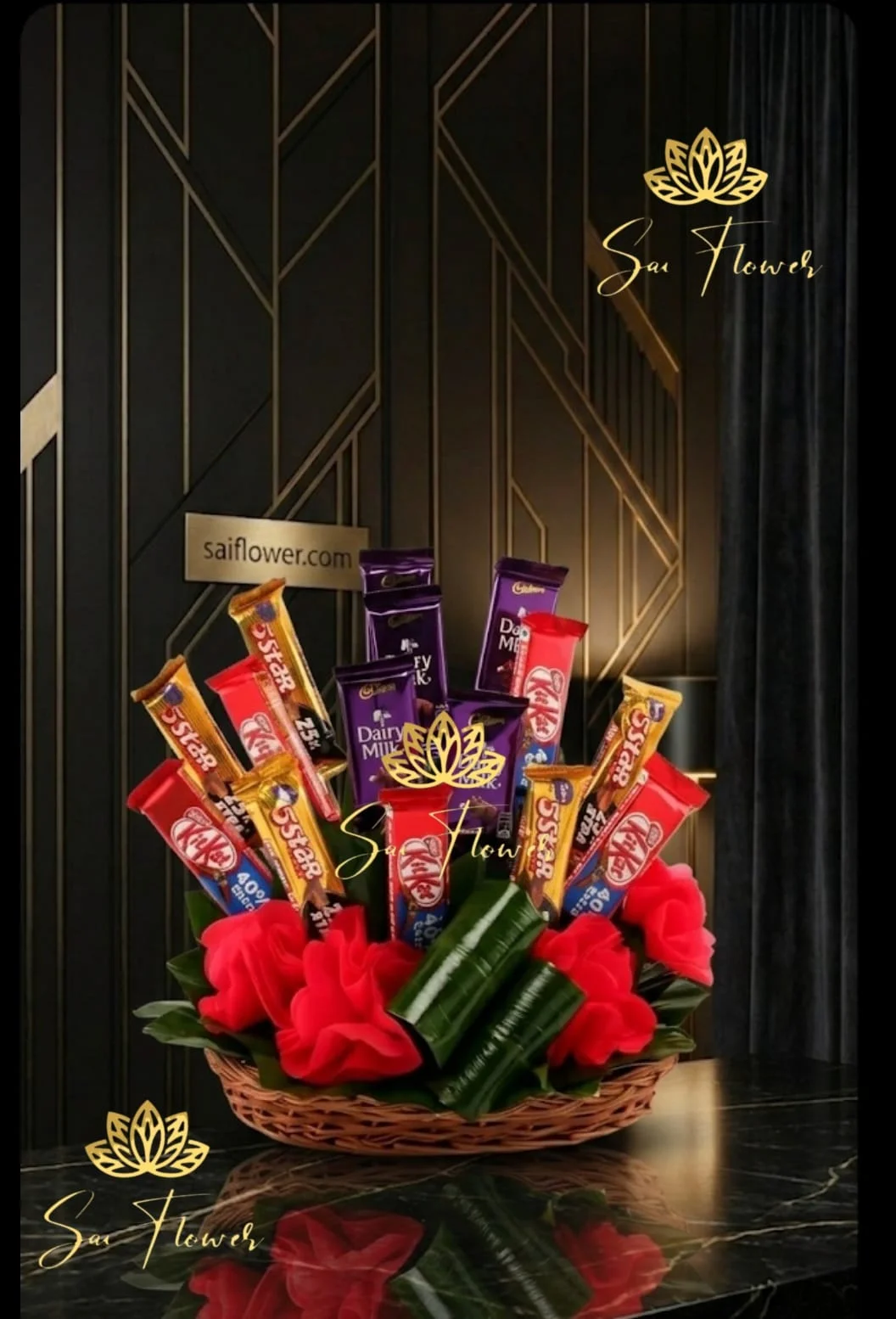 Sweetest Love: Mixed Chocolate & Crimson Flower Bouq-Hamper | Delhi Florist SaiFlower