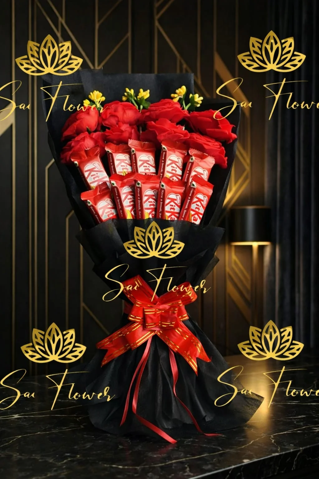 Regal Red Rose & KitKat Indulgence Bouquet - Online Flower Delivery Delhi
