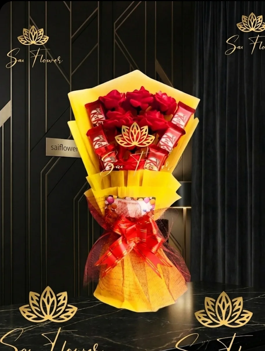 Red Velvet Roses & KitKat Chocolate Symphony - Premium Bouquet Delhi