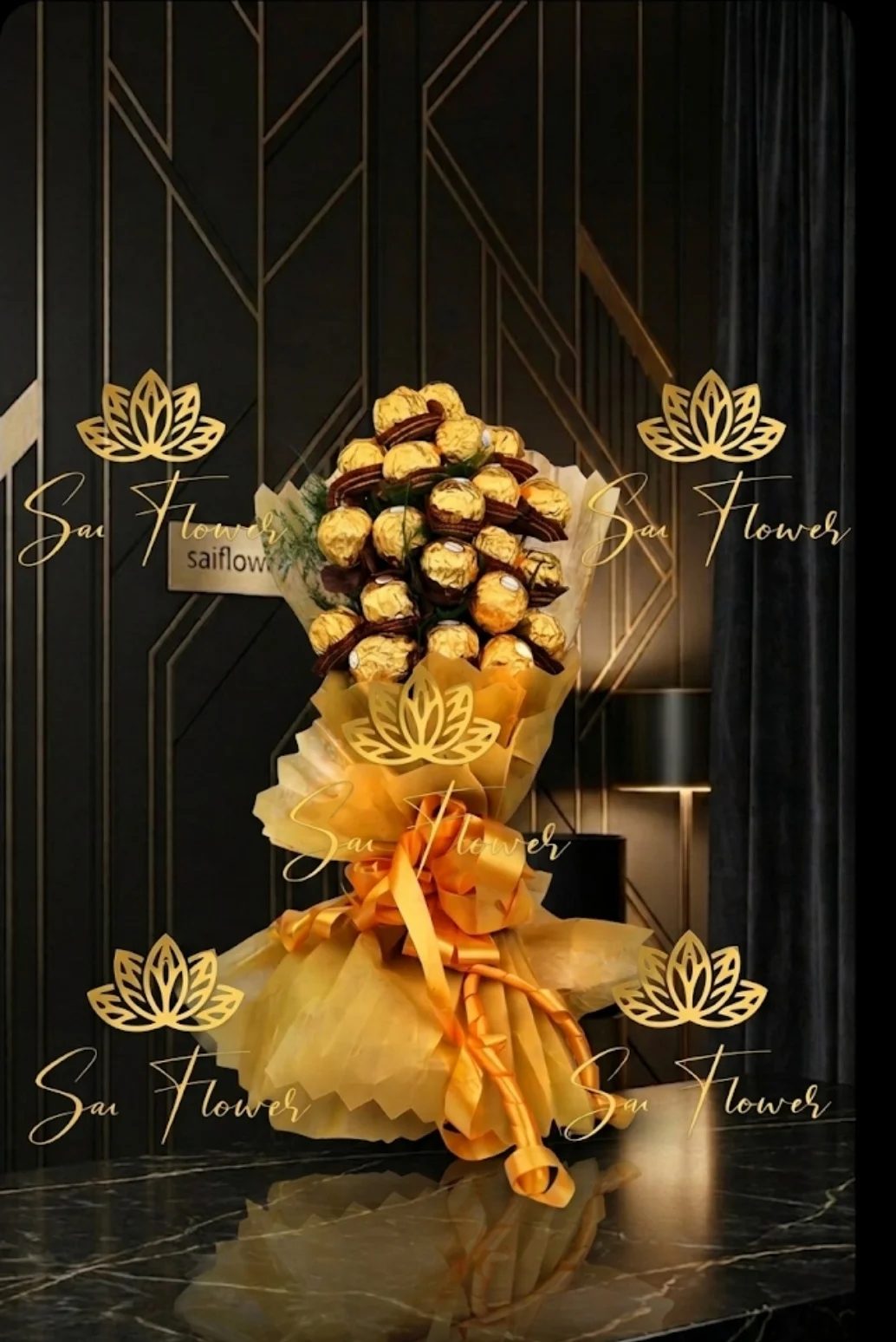 'The Gilded Grandeur' Ferrero Hazelnut Bliss - Luxury Gifting Bouquet in Delhi