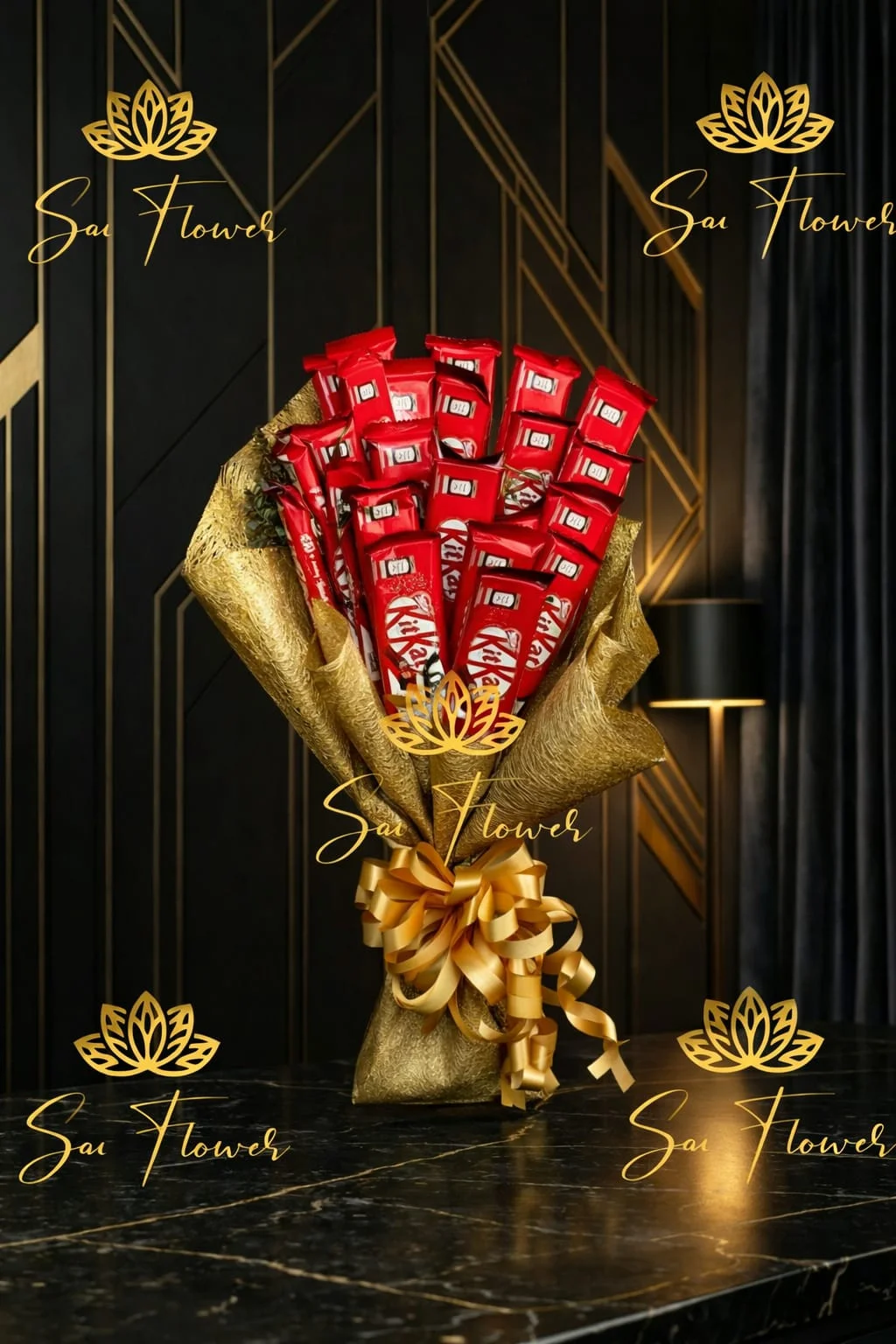 Midnight Red KitKat Grandeur Bouquet: Delhi Florist's Premium Chocolate Experience