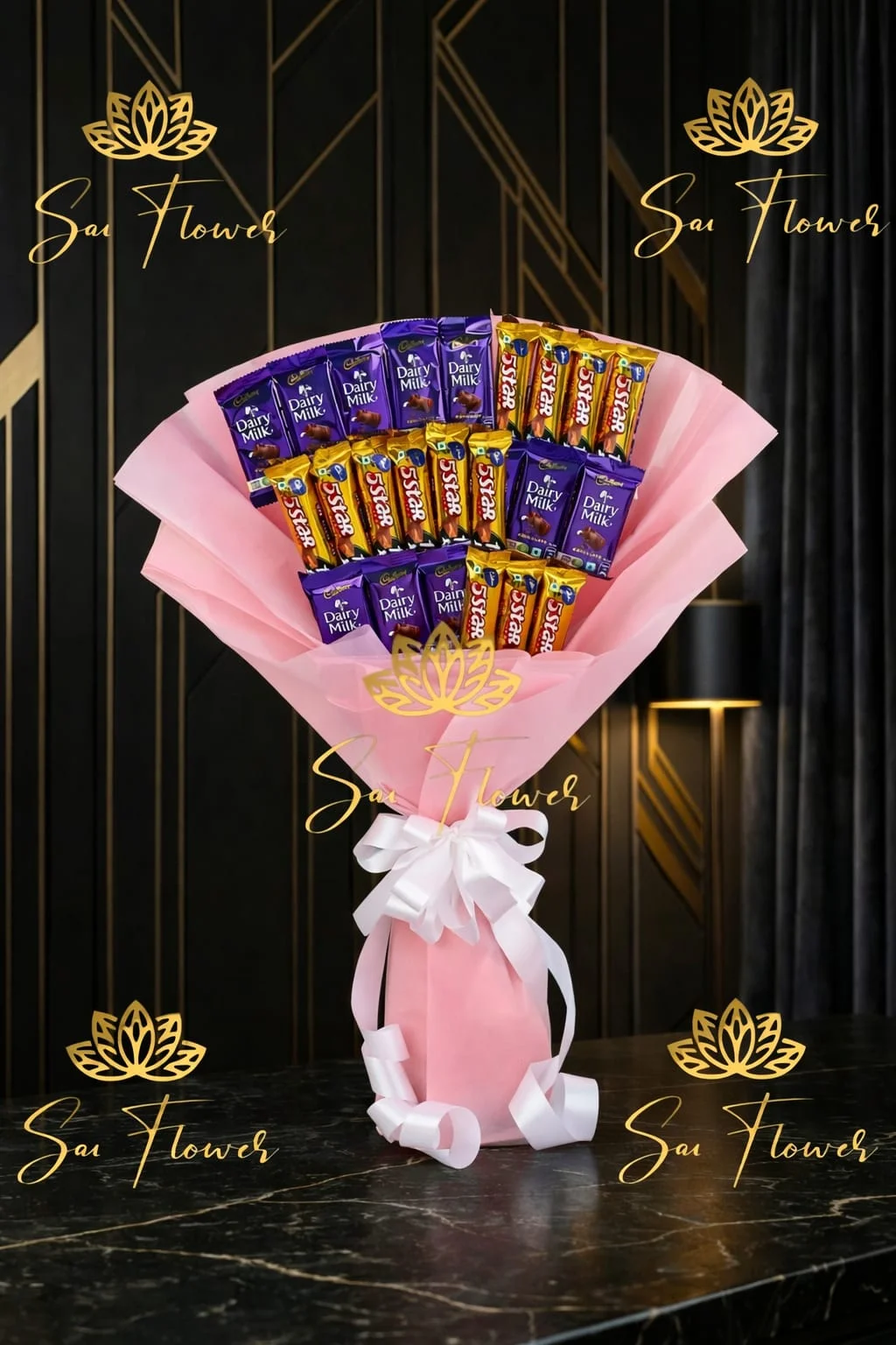SaiFlower Signature Cadbury Chocolate & Golden Lotus Premium Bouquet (Delhi)