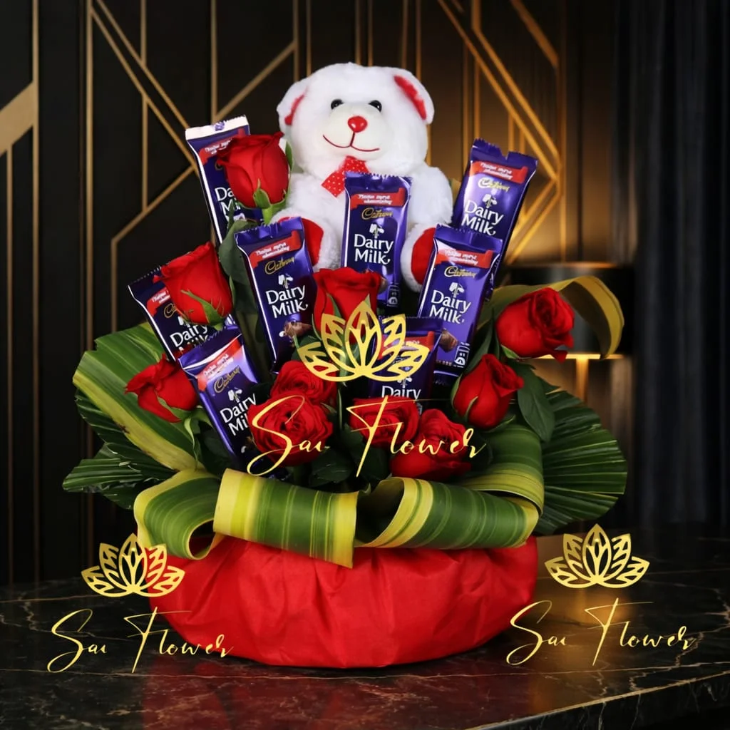 Cadbury Romance: Premium Red Rose Bouquet & Teddy (Same Day Delivery, Delhi)