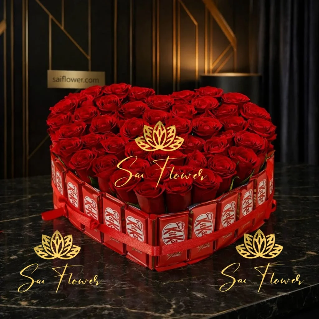 Eternal Love: Premium Heart-Shaped Red Rose & KitKat Bouquet - Same-Day Delhi Florist