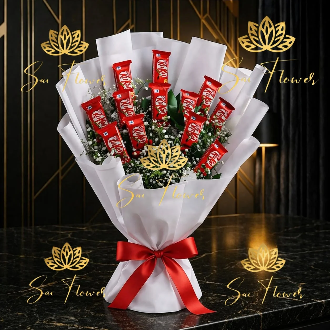 Eternal Sweetness: KitKat & Baby's Breath Chocolate Bouquet | Delhi's Premium Flower Delivery