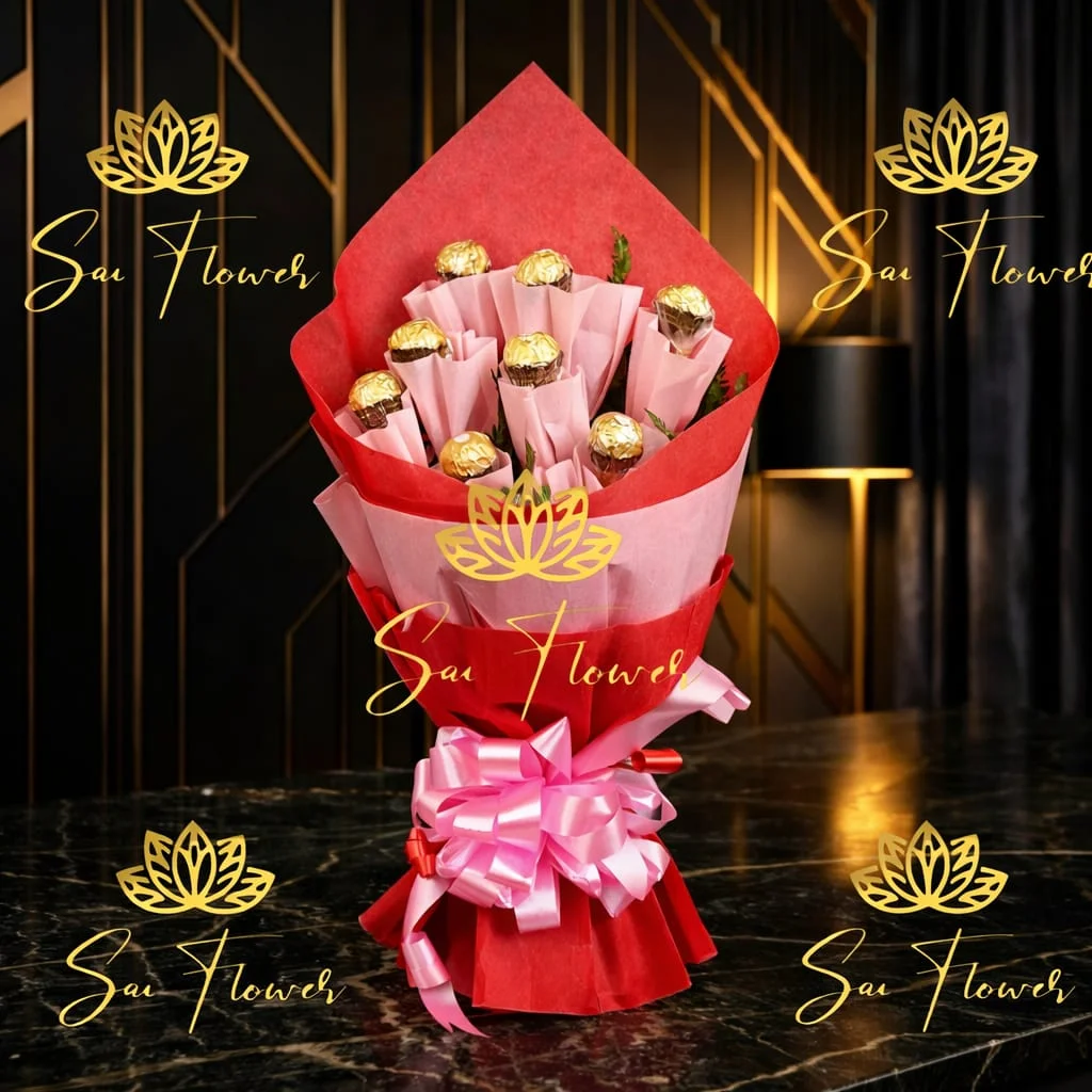The 'Eternal Indulgence' Premium Chocolate & Crafted Pink Paper Rose Bouquet | A Unique Delhi Gifting Experience by SaiFlower