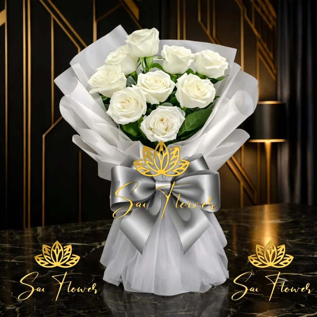 Pristine White Rose Bouquet - Sai Flower's Luxury Delhi Florist Delivery