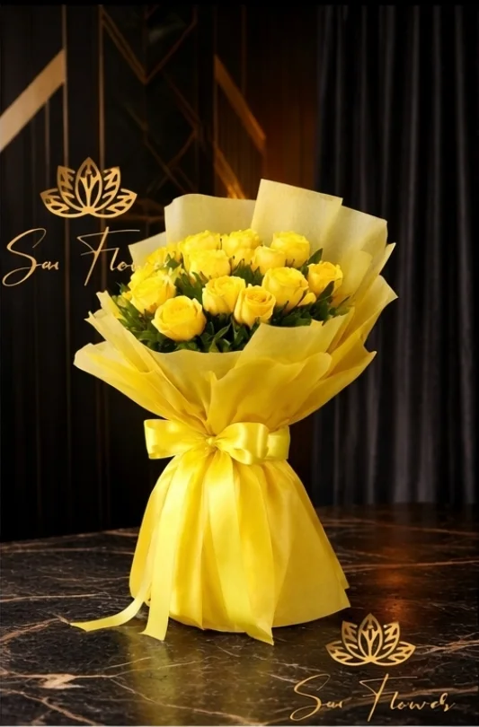 Radiant Sunbeam Luxury Yellow Rose Bouquet – Fresh Flower Delivery Delhi