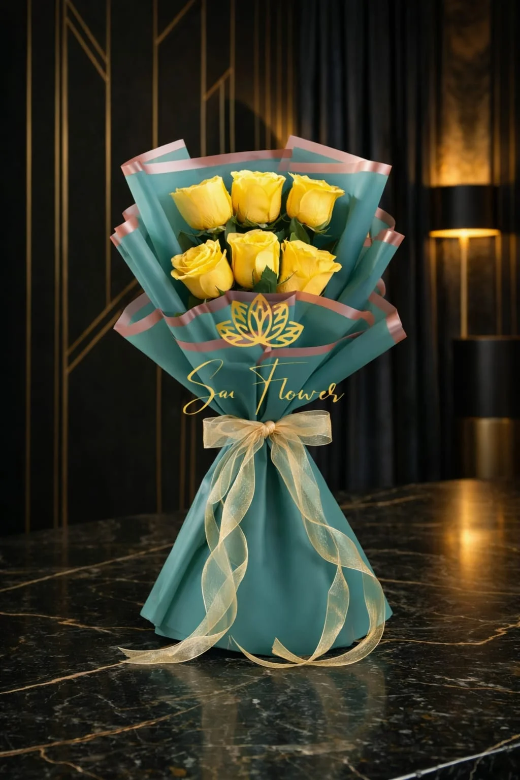 Golden Opulence: Premium Yellow Rose Bouquet | Delhi Florist Delivery
