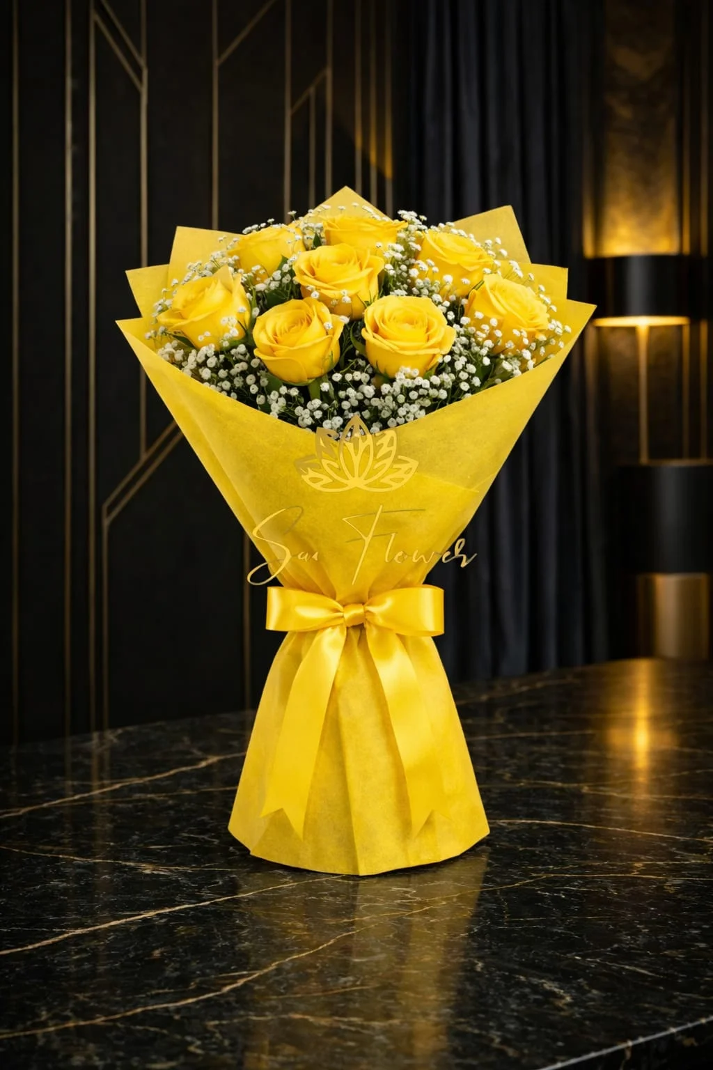 Golden Sunlight Yellow Rose Bouquet | Luxury Delhi Florist Delivery