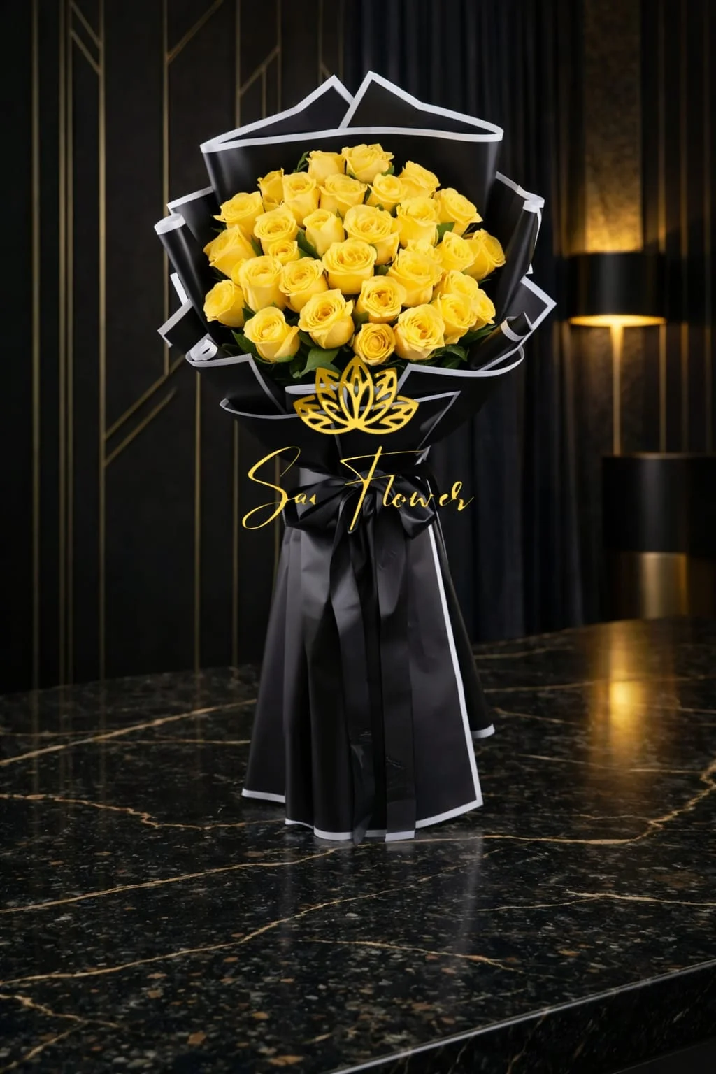 SaiFlower Eternal Sunshine: Premium Yellow Rose Bouquet (30+ Stems) - Luxury Florist in Delhi