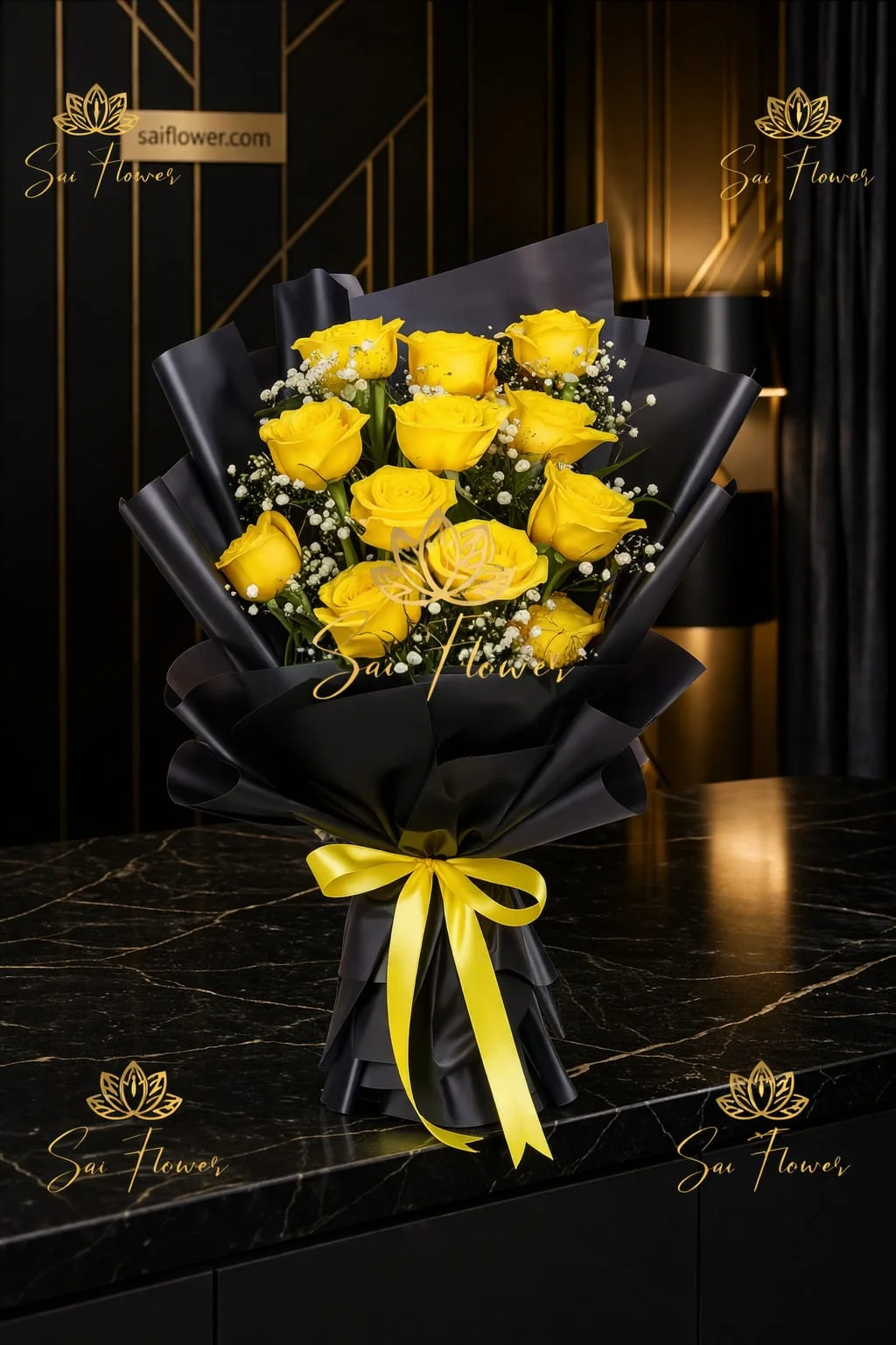 Gemini said Golden Sunshine Premium Yellow Rose Bouquet – 12 Stem | Luxury Delhi Florist