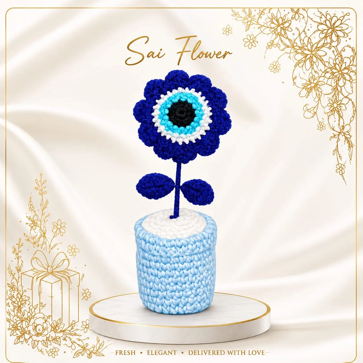 Evil eye crochet flower pot
