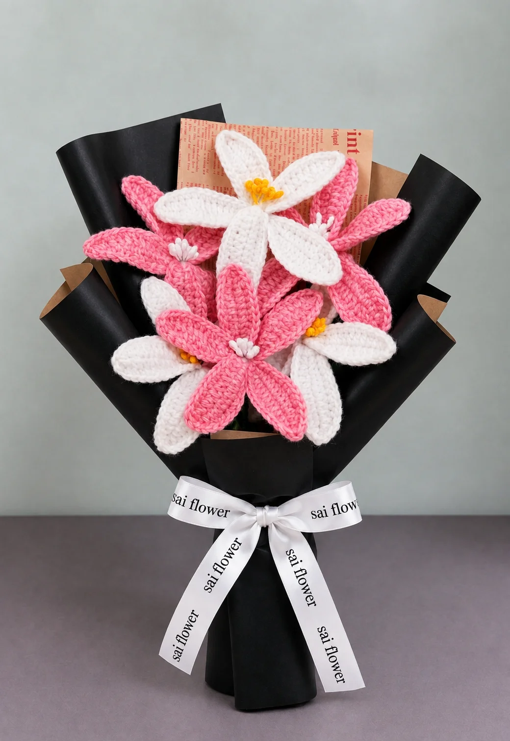 Everlasting Elegance: Handcrafted Pink & White Crochet Bouquet