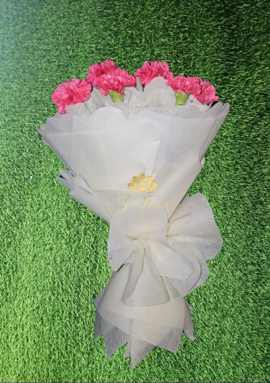 Elegant Pink Carnation Bouquet in White Wrap – A Graceful Floral Gift for Every Celebration